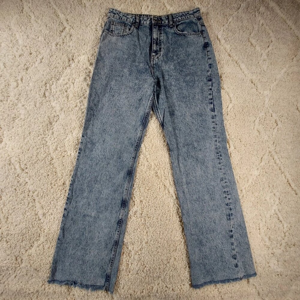 Women's high-waisted cropped distressed washed denim jeans